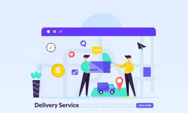 Hızlı teslimat servisi, sipariş izleme, ücretsiz sevkiyat küresel lojistik, afiş, el ilanı, ui, web, mobil uygulama için iniş sayfası şablonu, poster