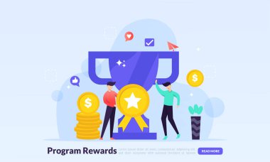 Earn Point konsepti, sadakat programı ve ödüller, insanlar bir hediye kutusu alıyor, afiş, el ilanı, ui, web, mobil uygulama, poster için iniş sayfası şablonu