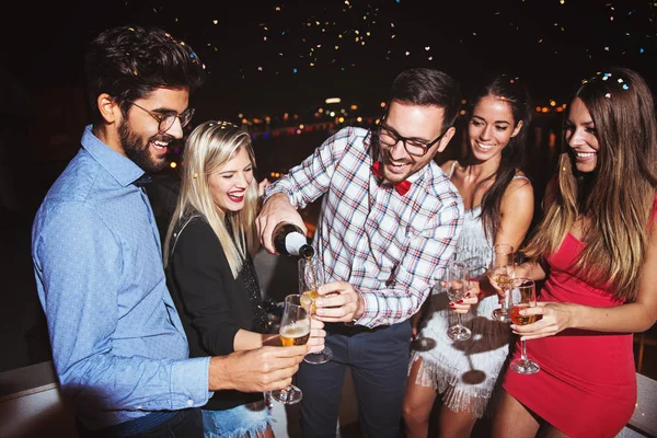 Group People Having Party Roof — Stock Photo, Image