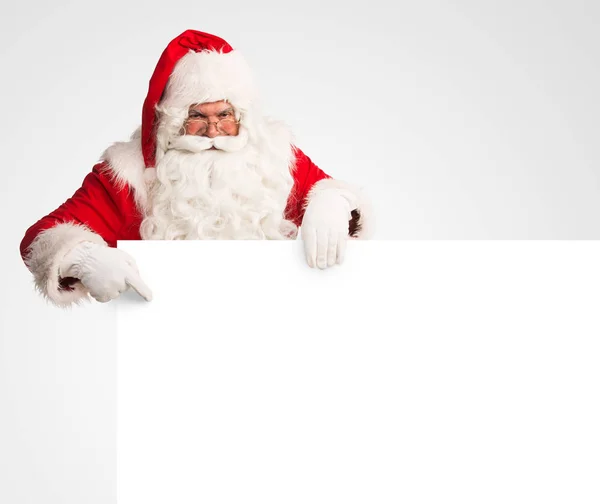 Święty Mikołaj Karty Białym Tle Pozowanie — Zdjęcie stockowe
