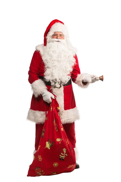 Święty Mikołaj Dzwonkiem Białym Tle — Zdjęcie stockowe