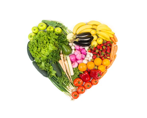 Corazón Hecho Frutas Verduras Aisladas Sobre Fondo Blanco —  Fotos de Stock