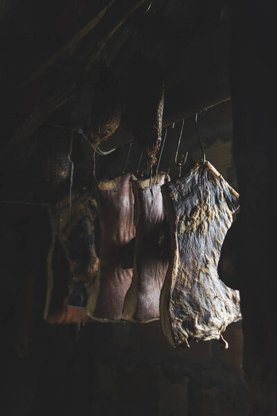Drying pork meat, domestic style in Balkan