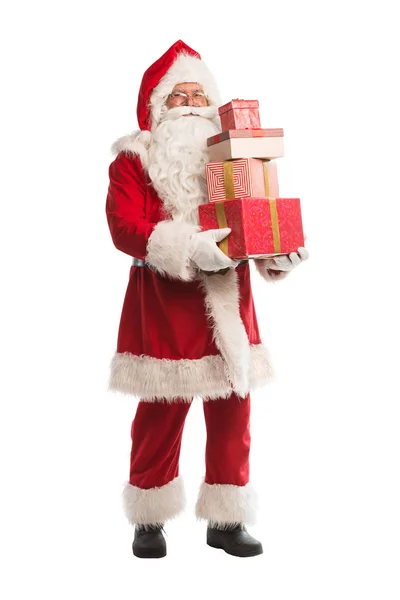 Санта Клаус Подарками Белом Фоне — стоковое фото