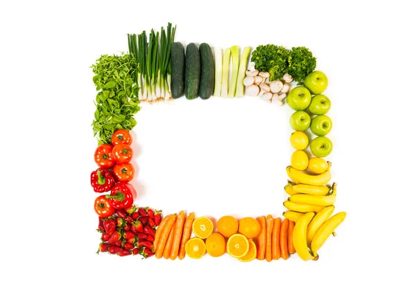 Marco Hecho Frutas Verduras Aisladas Sobre Fondo Blanco —  Fotos de Stock