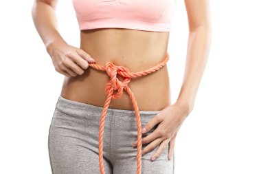 Woman's abdomen tied with a rope, conceptual clipart