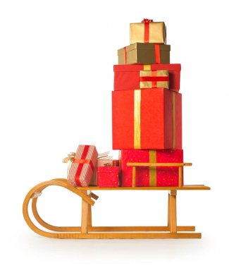 Beyaz arka plan üzerinde kızak Noel ile sunar