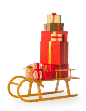 Beyaz arka plan üzerinde kızak Noel ile sunar