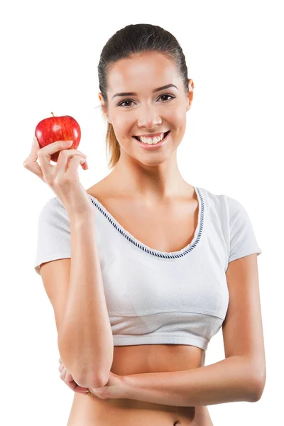 Beautiful Fit Woman Holding Apple — Stock Photo, Image