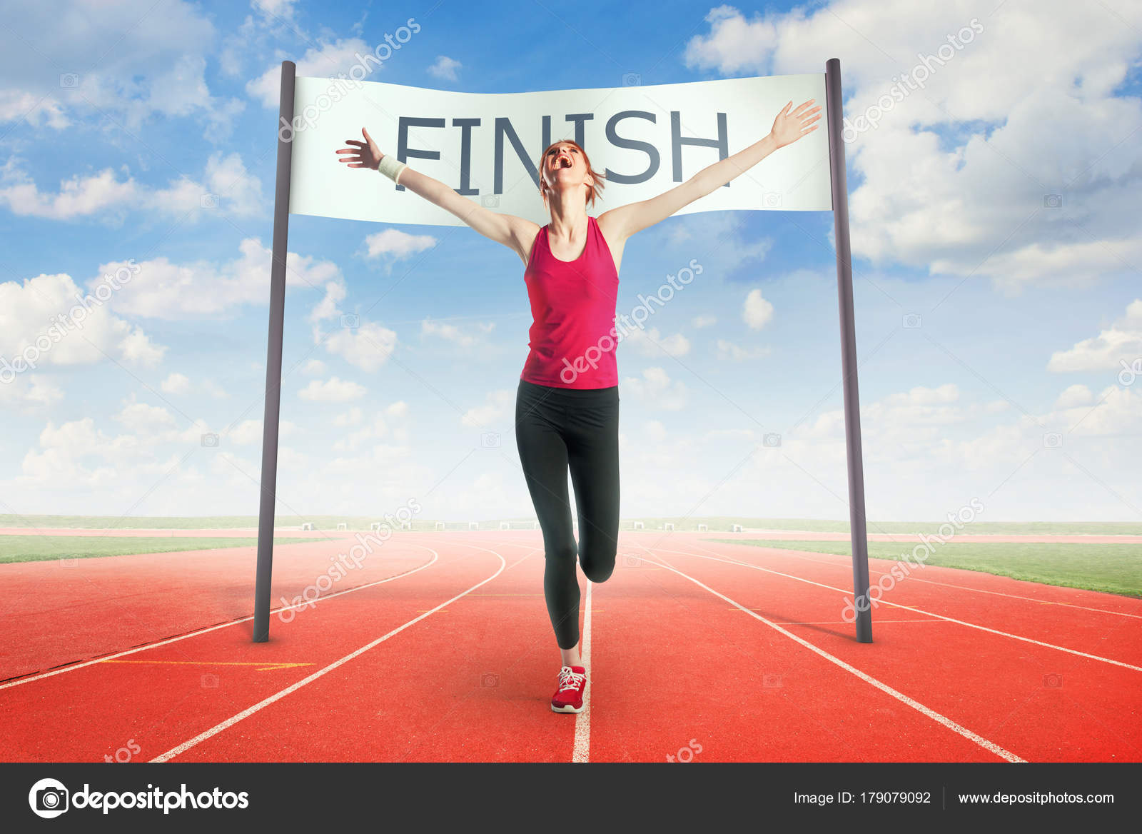 Woman Runner Crossing Finish Line Stock Photo by ©TijanaM 179079092