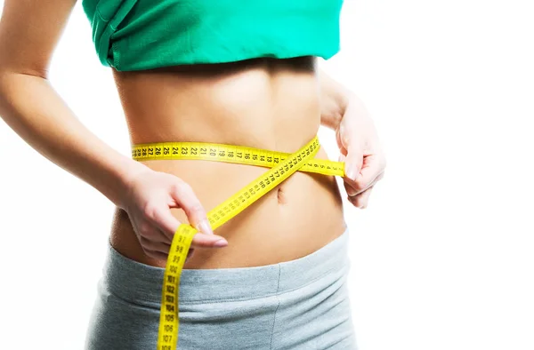 Woman Measuring Her Waist Measuring Tape — Stock Photo, Image