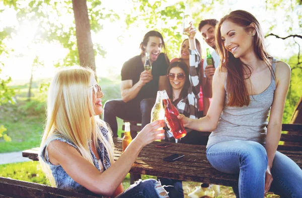 Group Young People Cheering Having Fun Outdoors — Stock Photo, Image