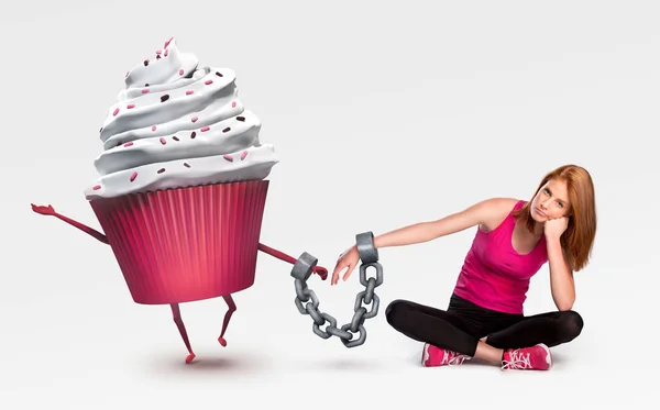 Wanita Diborgol Cupcake Dengan Lapisan Krim — Stok Foto