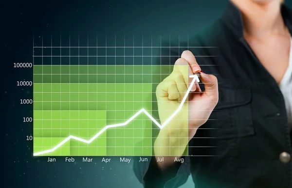 Hand Drawing Green Business Graph Showing Growth Close — Stock Photo, Image