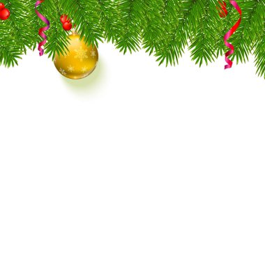 Çam dalları, kırmızı meyveler, yeni yıl toplar ve yıldız ile Noel arka plan