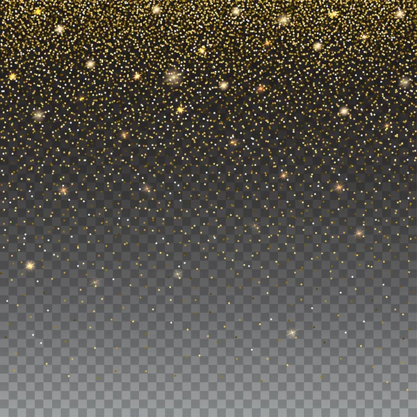 Brillante, goldene und funkelnde Staubpartikel auf transparentem Hintergrund — Stockvektor