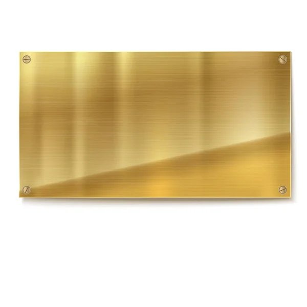 Parlak fırçalanmış metal altın, beyaz zemin üzerine sarı plaka afiş — Stok Vektör