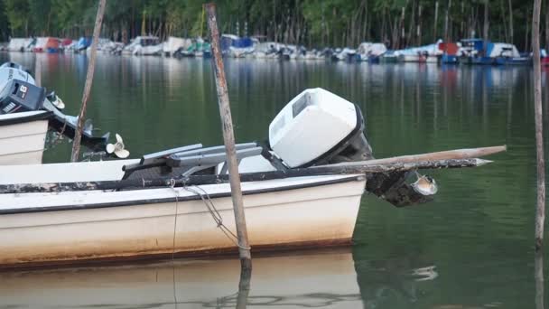 Los barcos pesqueros con motor fueraborda . — Vídeo de stock