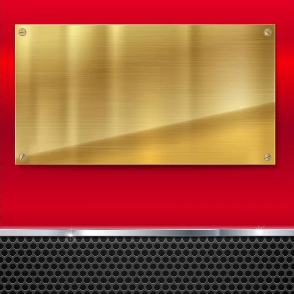 Brillante metal cepillado oro, placa amarilla con tornillos . — Vector de stock