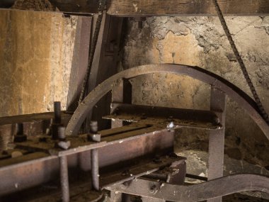 Sırbistan eski kilisede bir paslı eski düzeneği detay.