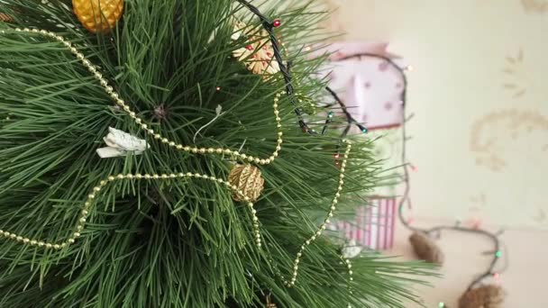 L'homme décore un arbre de Noël . — Video