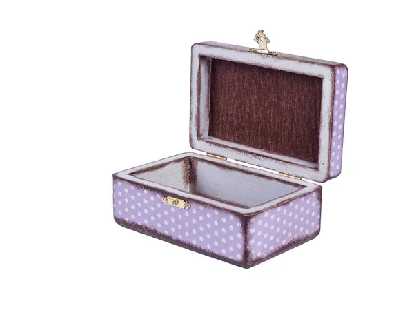 Caja de joyas de decoupage hecha a mano sobre fondo blanco aislado . — Foto de Stock