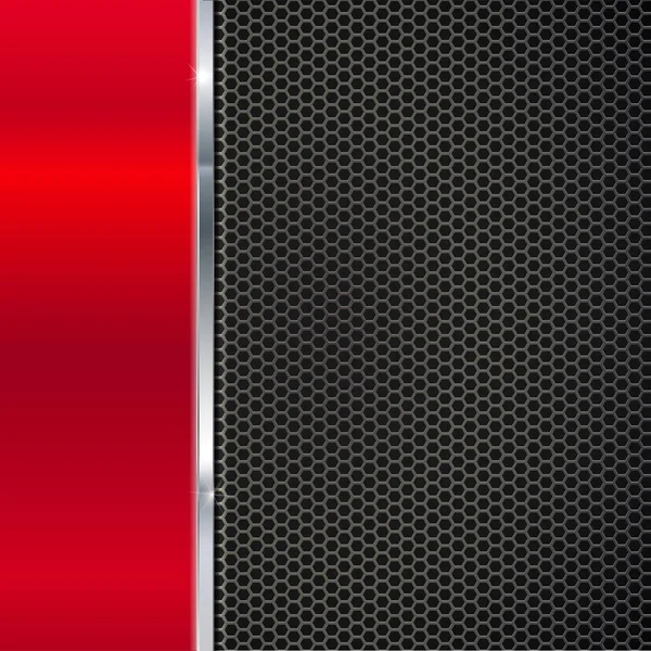Bakgrund av polerad röd metall och svart mesh med remsa. — Stock vektor