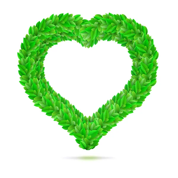 Heart symbol in green leaves. Vector illustration. — Stock Vector