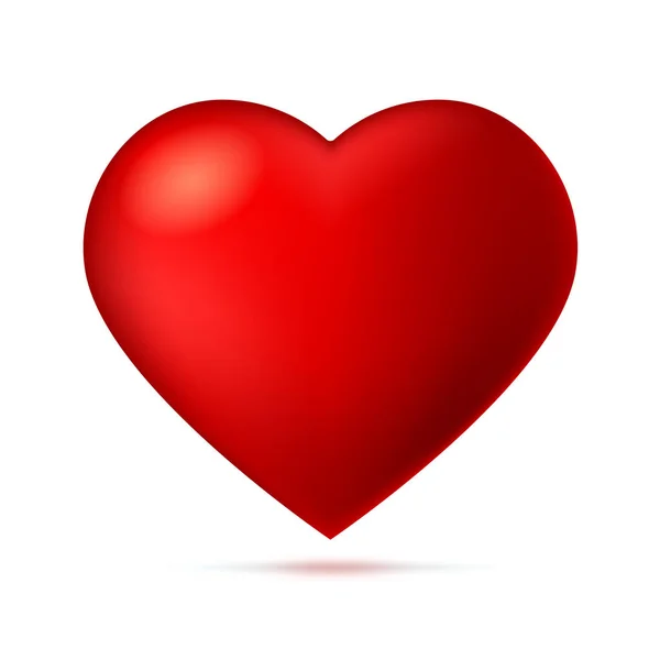 Stora röda, ett scarlet hjärta på vit bakgrund med skugga. — Stock vektor