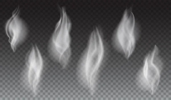 Набір ніжних білих сигарет димових хвиль на прозорому фоні — стоковий вектор