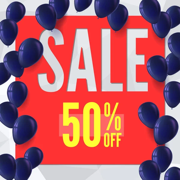 Bannière de vente sur fond poly bas avec ballons gonflables pour les offres de vente de luxe . — Image vectorielle