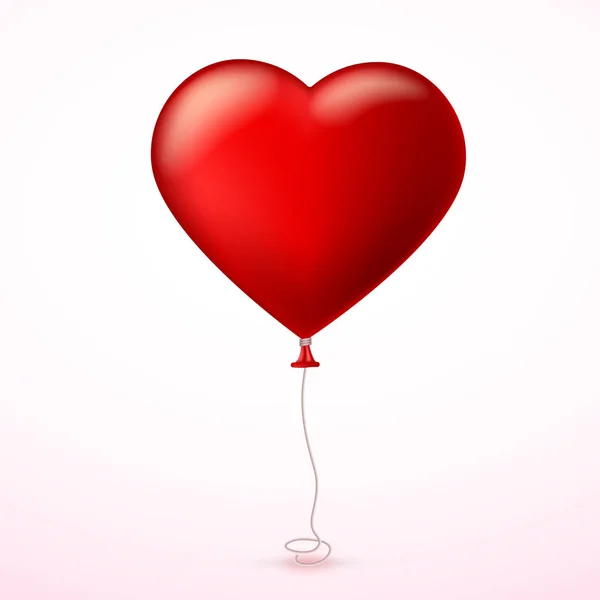 Corazón rojo brillante, el globo inflable en la forma de un corazón grande con cinta, cinta . — Vector de stock