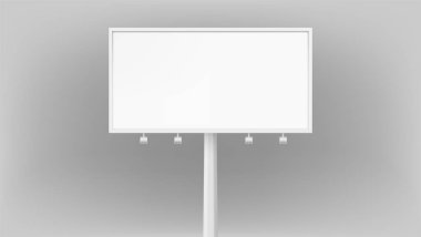 Billboard reklam panel boş alanı ve beyaz arka plan üzerinde izole hafif projektör ile