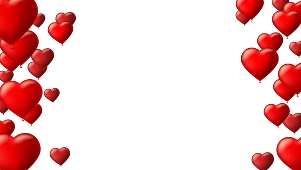 Abstracte achtergrond met vliegende gekleurde ballonnen. Sjabloon voor wenskaarten met lucht ballonnen in de vorm van een hart. — Stockvector