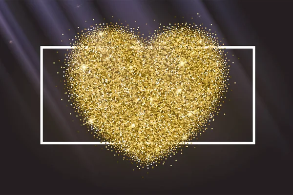 Icône de coeur avec des étincelles d'or et des paillettes — Image vectorielle