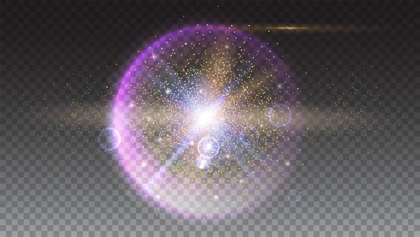 Hell glühende Kugel gefüllt mit Partikeln und Staub — Stockvektor