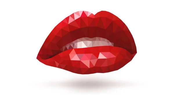 Mulheres lábios escarlate sedutoras feitas de polígonos triangulares . — Vetor de Stock