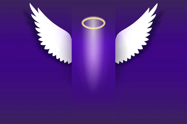 Andělská křídla s golden halo vznášející se ve tmě — Stockový vektor