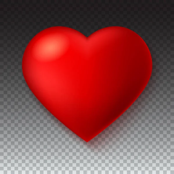 Grote rode, een dieprode hart geïsoleerd op transparante achtergrond met schaduw. — Stockvector