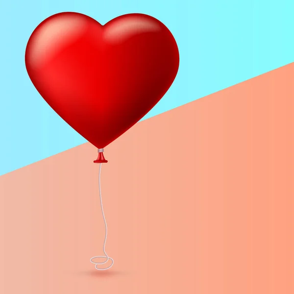 Φωτεινή κόκκινη καρδιά, το φουσκωτό μπαλόνι σε σχήμα μια μεγάλη καρδιά με την ταινία, κορδέλα. — Διανυσματικό Αρχείο