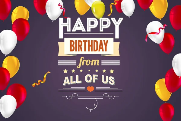 Eleganta hälsningar Grattis på födelsedagen, kreativa kortet med uppblåsbara ballonger och serpentiner — Stock vektor
