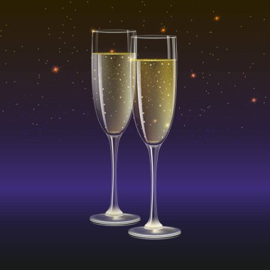 Şampanya bardağı ve koyu arka plan üzerinde ile flama