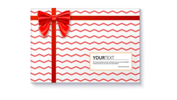 Caja de regalo con gran lazo rojo y cinta sobre fondo blanco . — Vector de stock