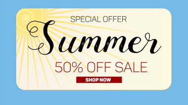 Reklam afiş satış tipografi ile. Satışı yüzde 50 indirim summer, şimdi satın al