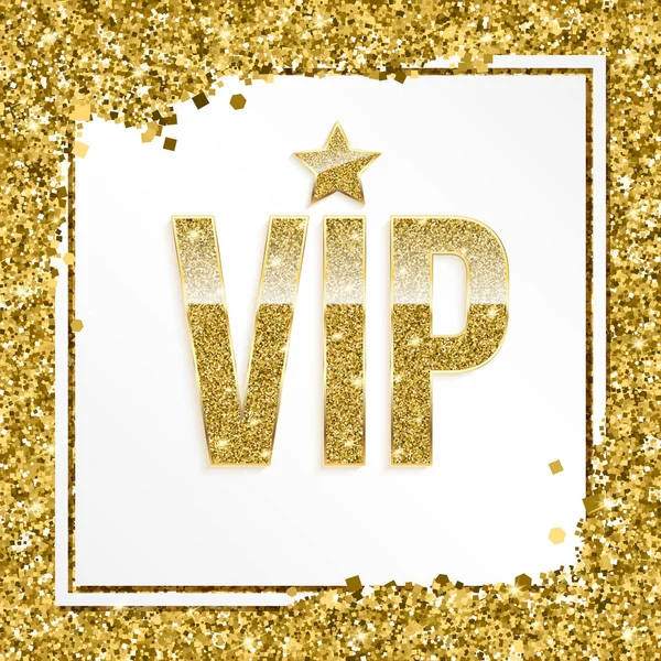 Vip Premium Einladungskarte, Plakat oder Flyer für die Party. goldene Design-Vorlage mit glitzerndem Glanz Text. dekorativer Hintergrund mit Goldglitzern, Glanz Textplakette. — Stockvektor