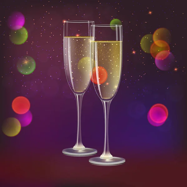 Şampanya bardağı ve koyu arka plan üzerinde ile flama — Stok Vektör
