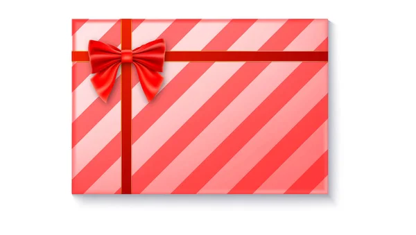 큰 빨간 나비와 흰색 바탕에 리본 선물 상자. — 스톡 벡터