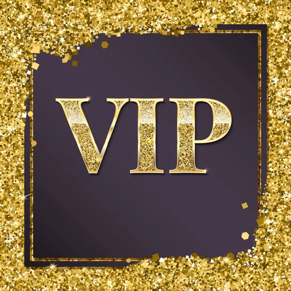 Vip Premium Einladungskarte, Plakat oder Flyer für die Party. goldene Design-Vorlage mit glitzerndem Glanz Text. dekorativer Hintergrund mit Goldglitzern, Glanz Textplakette. — Stockvektor