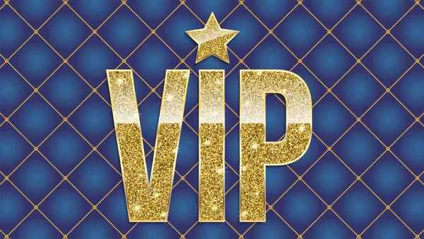 VIP golden γράμματα με glitter σε αφηρημένα φόντο καπιτονέ, πολυτελή κάρτα. Γεωμετρική επαναλαμβανόμενη στολίδι πολυτέλεια με χρυσό τετράγωνο διαγώνια. Πρότυπο για την πρόσκληση, κάλυμμα ή πανό — Διανυσματικό Αρχείο