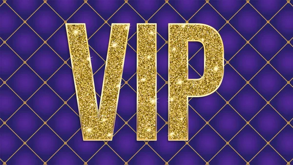 VIP letras douradas com glitter no fundo acolchoado abstrato, cartão de luxo. Ornamento de luxo de repetição geométrica com quadrado diagonal dourado. Modelo para convite, capa ou banner — Vetor de Stock